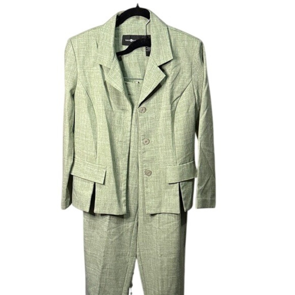 Sag Harbor Dress Suit Set‎ Green Career Interview Work Blazer Pants Size 8
